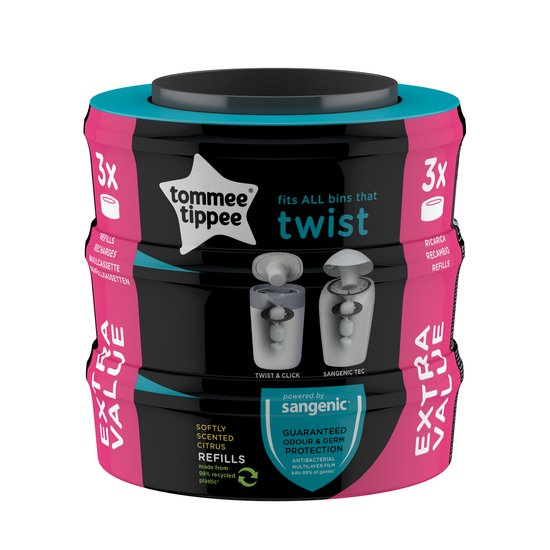 Starter pack poubelle à couches TOMMEE TIPPEE Twist & Click + 6 recharges -  blanc, Puériculture