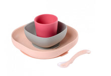 Charger l&#39;image dans la galerie, Set vaisselle silicone 4 pièces rose - Béaba
